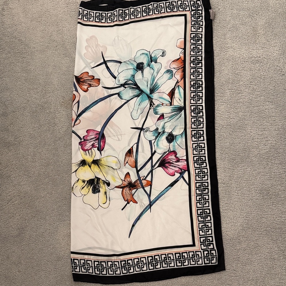 Chico's Floral Swim Sarong in White, Black, Teal, Yellow, Pink and Orange